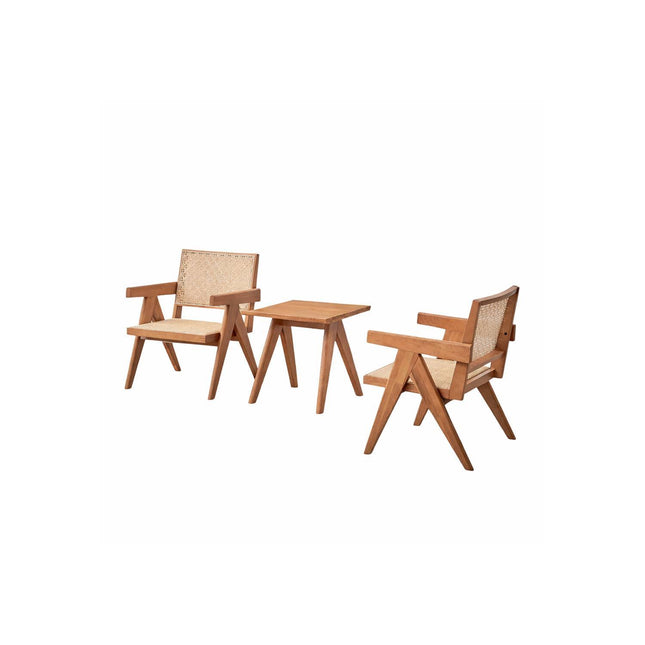 3-Piece Solid Wood Accent Chair Set and Matching End Table for Living Room or Balcony