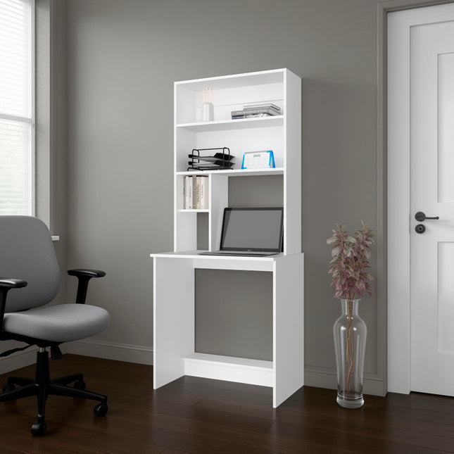 Motley Computer Hutch Desk, Lower Shelf, Four Shelves, White