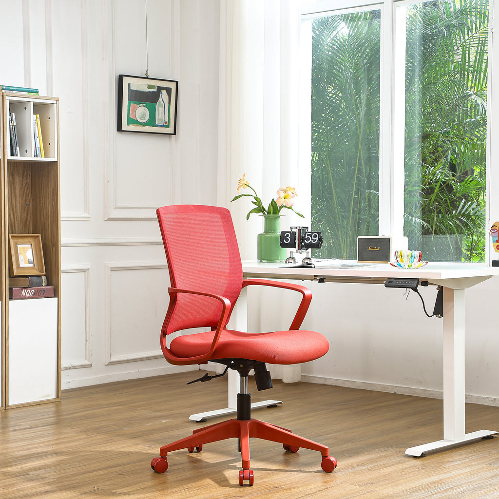 Colorful Office Task Chair 350LBS, Home Office, Mesh Back,Comfortable Sitting, Fixed Armrest, Swivel, Height Adjustable Chair (Red)