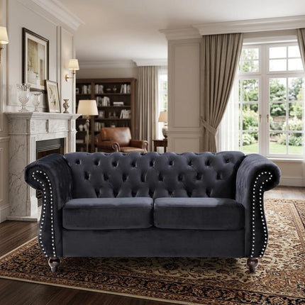 Chesterfield Crushed Velvet Accent Chair, Button Tufted Single Sofa Chair with Rolled Arms, Wood Tapered Legs, High Density Foam Spring Support, Comes with Matching Bolster