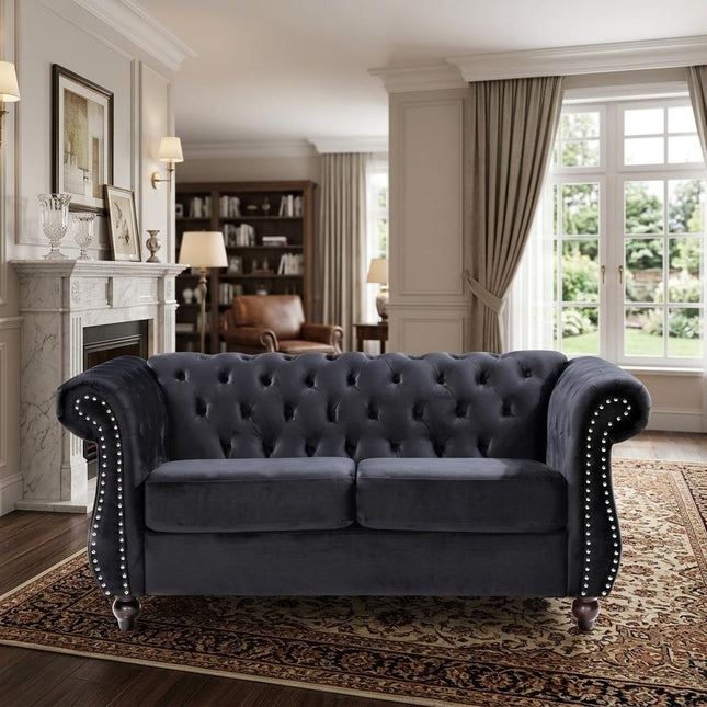 Chesterfield Crushed Velvet Accent Chair, Button Tufted Single Sofa Chair with Rolled Arms, Wood Tapered Legs, High Density Foam Spring Support, Comes with Matching Bolster