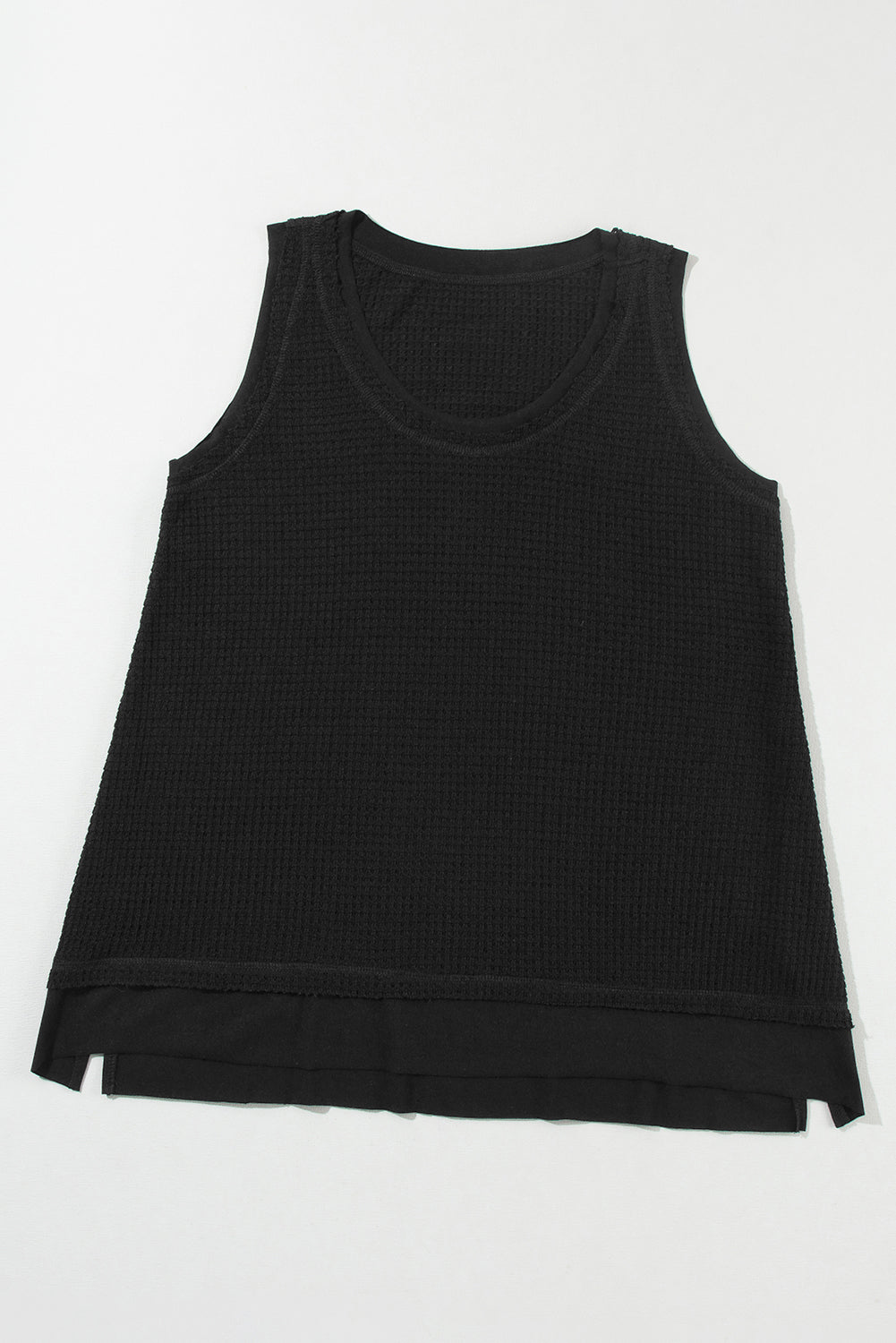 White Scoop Neck Waffle Knit Splicing Flowy Vest - Eloy Royal