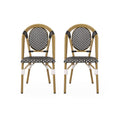 Outdoor PE Rattan and Aluminum French Bistro Chair Set, Black & White, Bamboo Print Finish