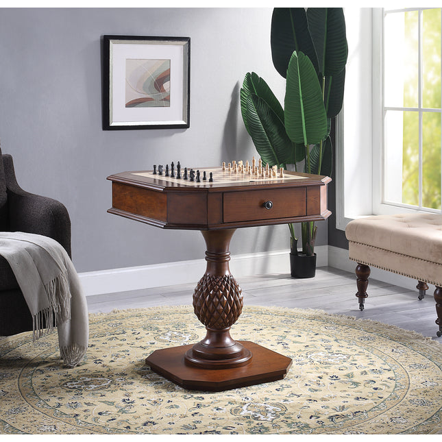 Bishop II Cherry Finish Reversible Chess Checker Game Table w/Game Tray (Chess Fingures Not Included)