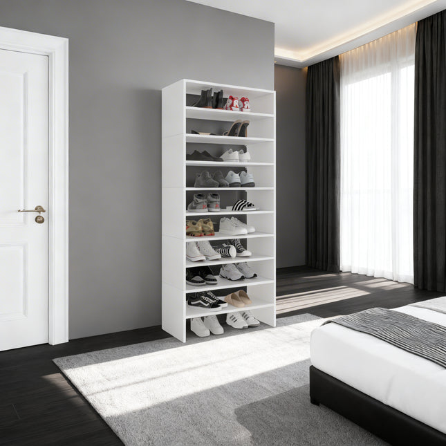 FM FURNITURE Berlin Shoe Rack with Open Shelves,  Ideal for Modern Home Spaces, White