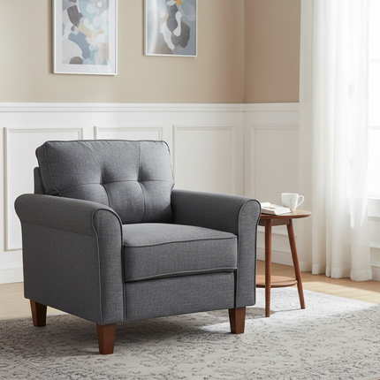 Dark Grey Accent Chair, Arm Chair, Upholstered Single Sofa Chair for Living Room Bedroom