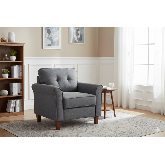 Dark Grey Accent Chair, Arm Chair, Upholstered Single Sofa Chair for Living Room Bedroom