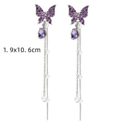 S925 Silver Needle Fashion Long Fringed Rhinestone Earrings