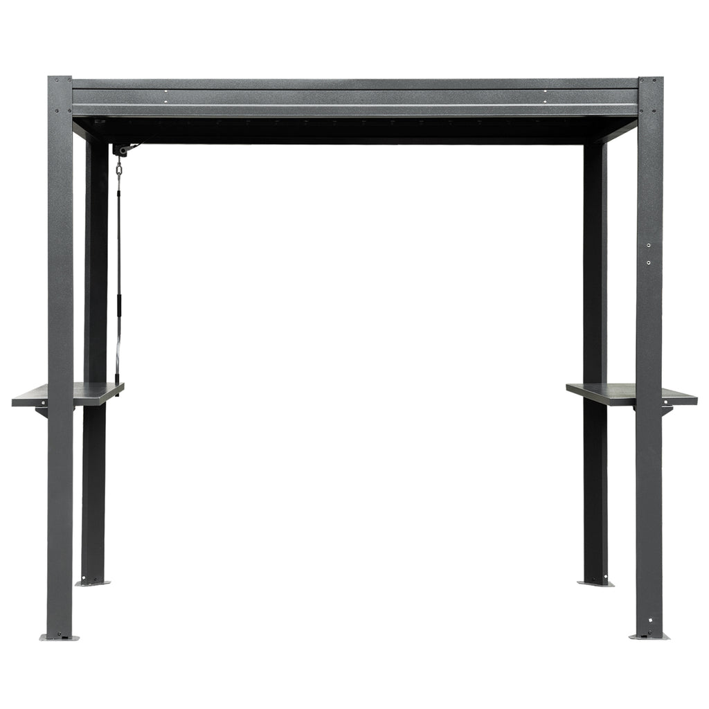 8x5 FT Grill Louvered Pergola for Outdoor Grill, Hardtop Grill Pergola with Built-in Gutter & Adjustable Rainproof Roof, Metal Shelter Gazebo for Patio Backyard Deck -Gray