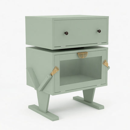 Green Robot-Shaped LED Nightstand with 360° Rotating Drawer - Modern End Table in Engineered Wood, 20.7' Wide