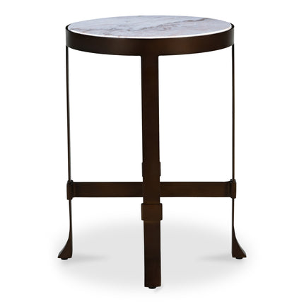 Side Table, White Marble Top with Iron Base and Metal-Rim Edge, White
