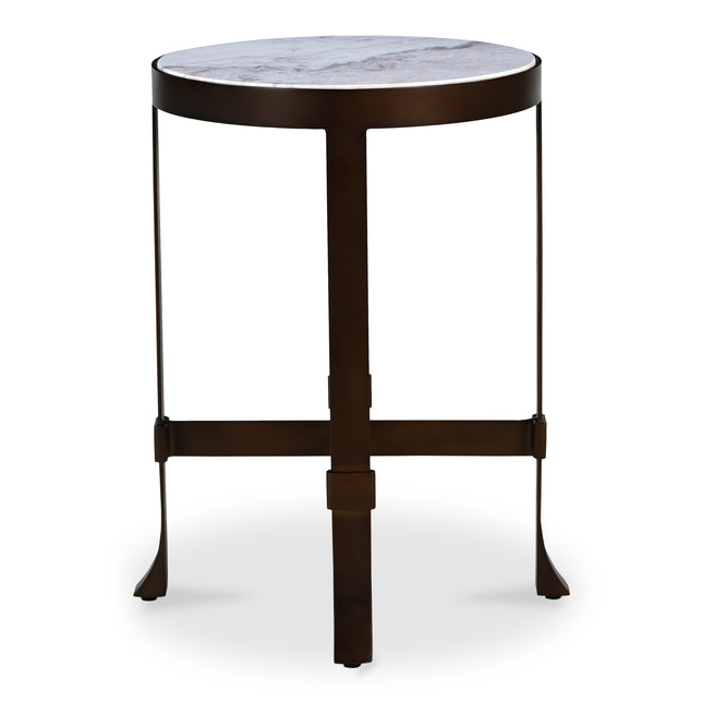 Side Table, White Marble Top with Iron Base and Metal-Rim Edge, White
