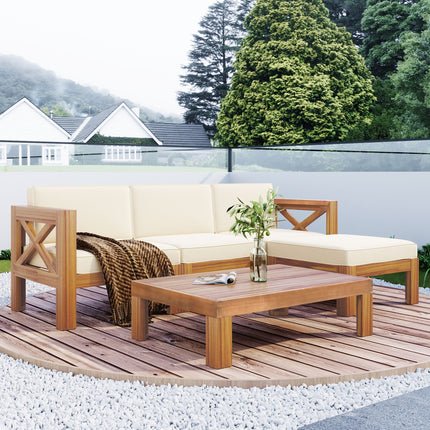 TOPMAX Outdoor Backyard Patio Wood 5-Piece Sectional Sofa Seating Group Set with