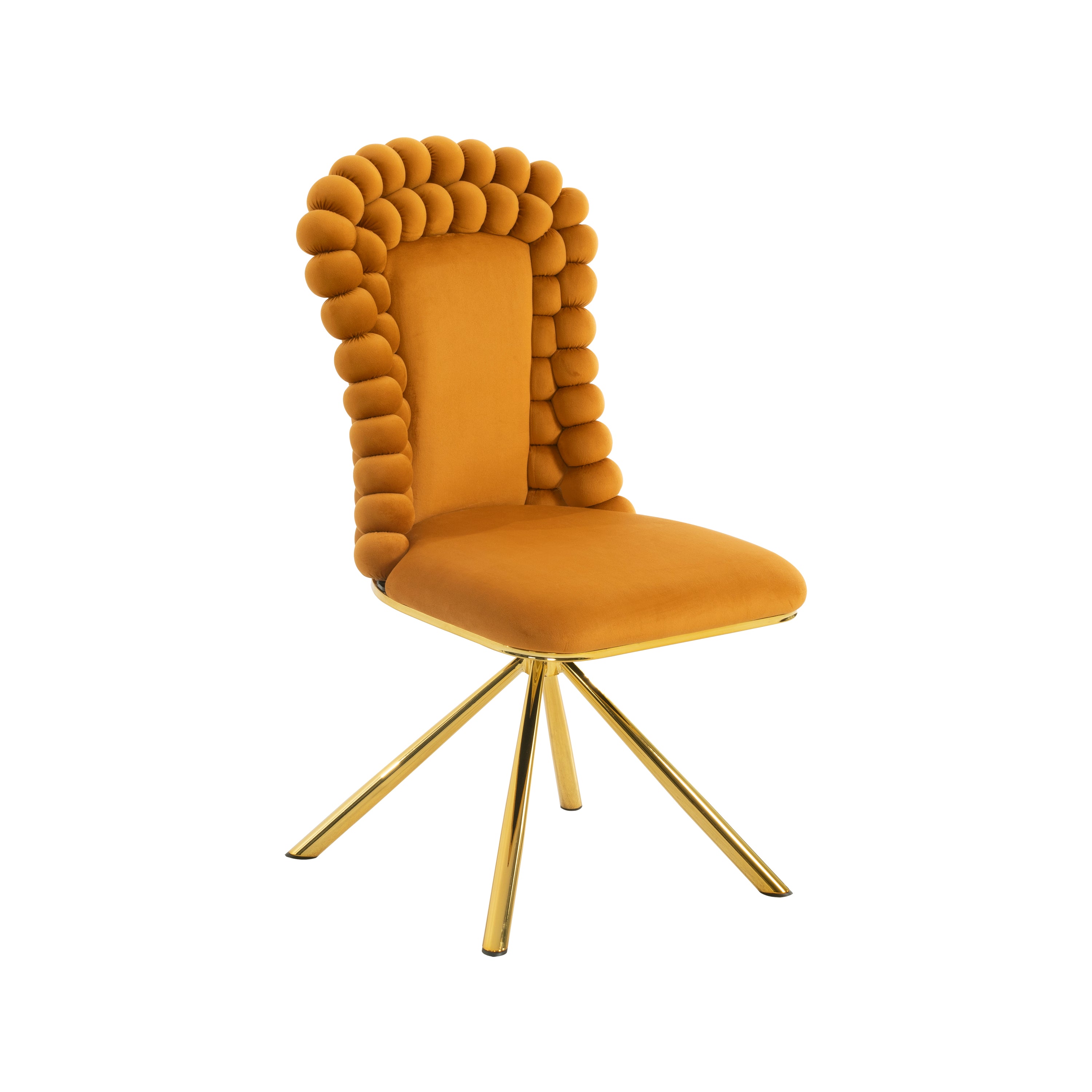 Orange Velvet Dining Chairs Set of 2 with Gold Metal Legs, Upholstered Swivel Chairs for Living Room, Bedroom, Kitchen - 360° Rotation, High-Density Foam Cushion