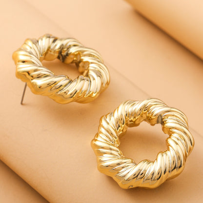 Women's Exaggerated Twisted Twist Circle Personality Gold-plated Hollow Stud Earrings