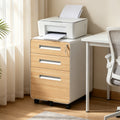 3Drawer Metal Mobile File Cabinet with Lock, All-Steel Metal Storage Cabinet on 360° Wheels, Fully Assembled, Holds A4/Letter/Legal Files, Wood Grain Color Steel Office Storage Cabinet for Home Office