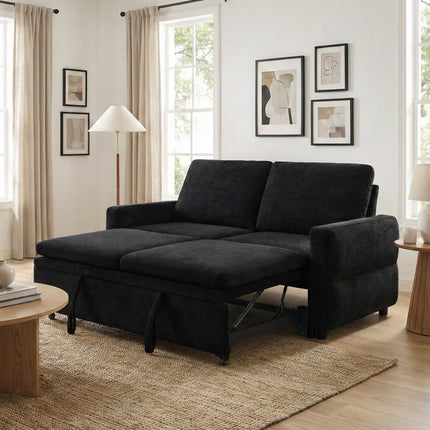 Convertible Sofa Bed 62.75' Sleeper Sofa Loveseat Sofa Couch with Adjustable Backrest and USB Ports for Living Room, Black