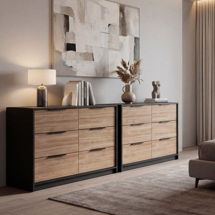 Ruby Set of 2 Modern 4-Drawer Dressers with Open Shelf for Bedroom Storage