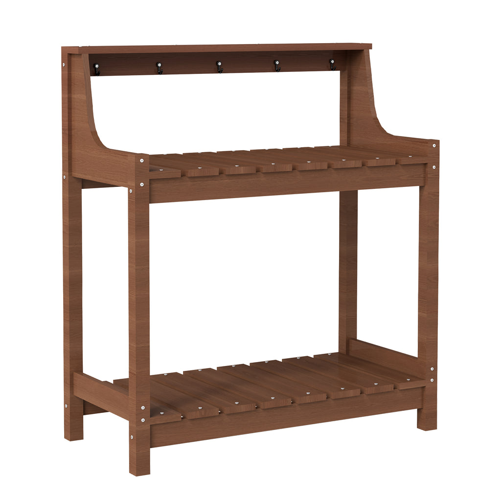 Potting Benches for Outside, HDPE Garden Potting Table All Weather, Outdoor Potting Table with Storage for Patio, Backyard, Garden, Brown