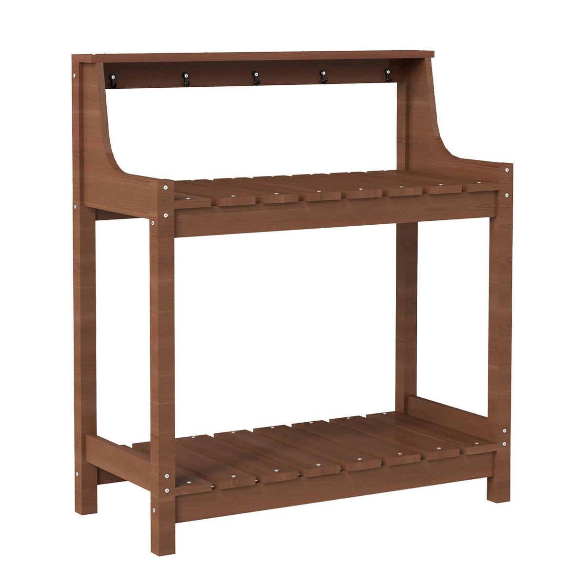 Potting Benches for Outside, HDPE Garden Potting Table All Weather, Outdoor Potting Table with Storage for Patio, Backyard, Garden, Brown