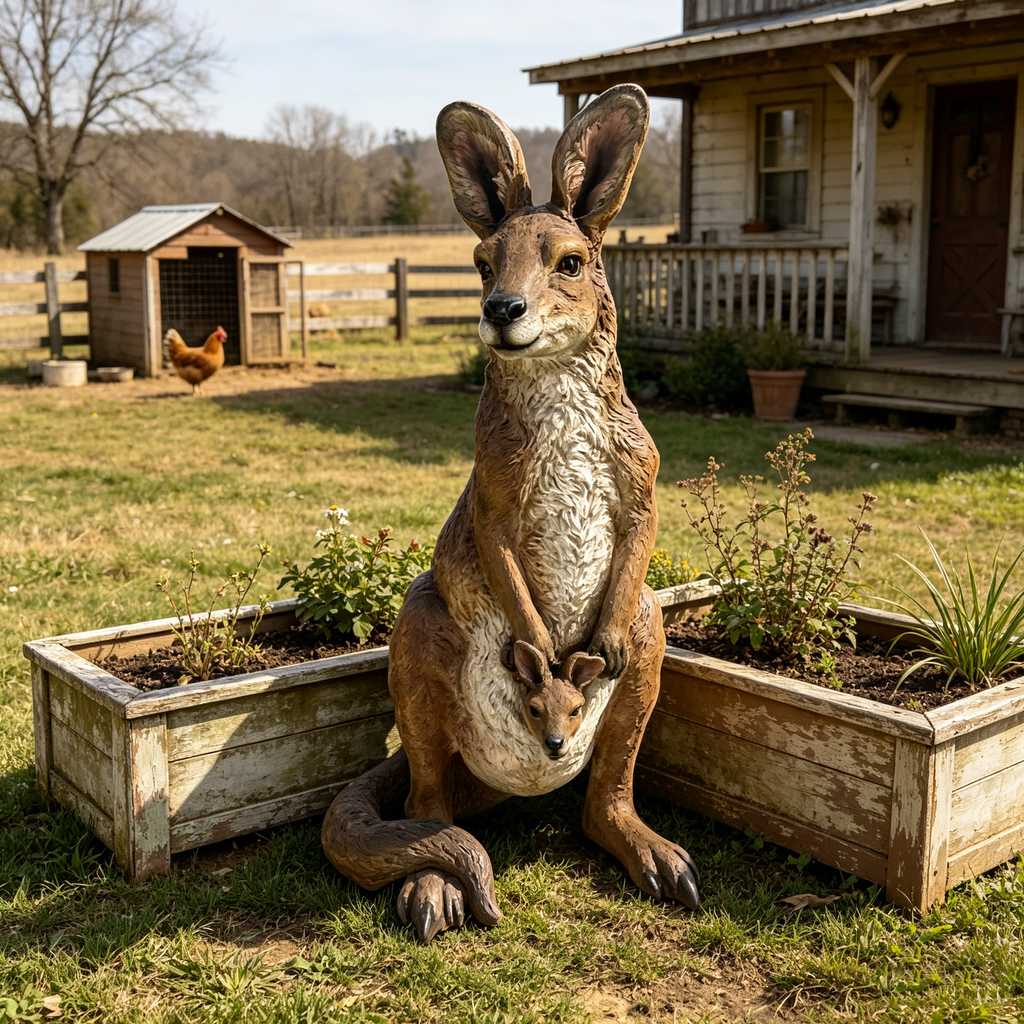 22''Mother Kangaroo with Joey Statue, Realistic Resin Kangaroo Family Sculpture, Weatherproof Outdoor Garden Figurine Decor for Farm Yard Lawn Patio Backyard, Unique Animal Ornament Gift for Wil