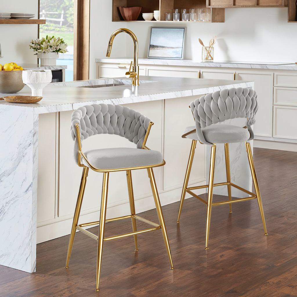 25.2' Modern Velvet Counter Stool with Gold Accents, Ergonomic Design & Plush Seat for Kitchen Island & Bar