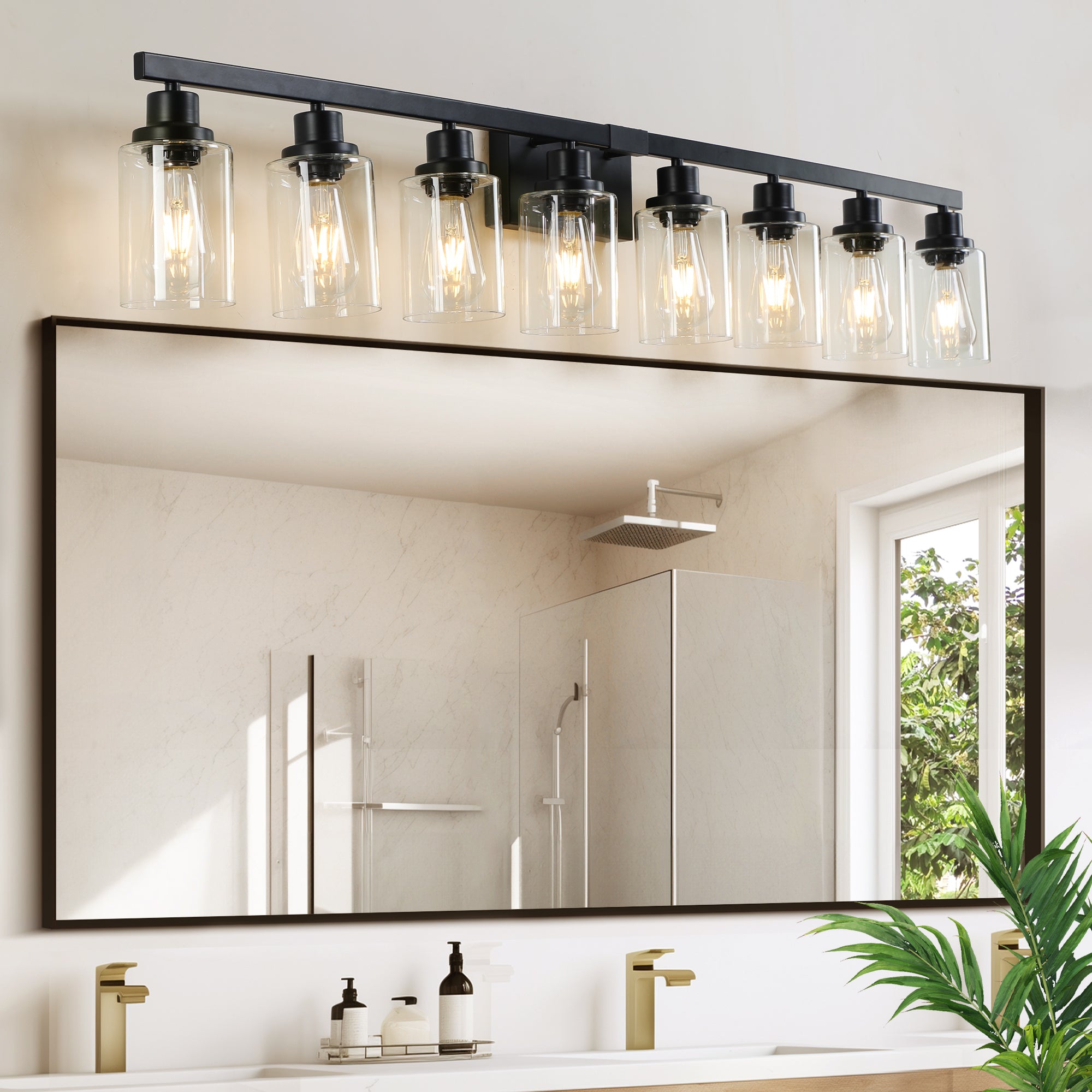 51' Black 8-Light Vanity Light with Clear Glass Shades, Modern Iron Metal Bathroom Wall Fixture for Mirror, Ideal for Bathroom and Dressing Table (No Bulbs)