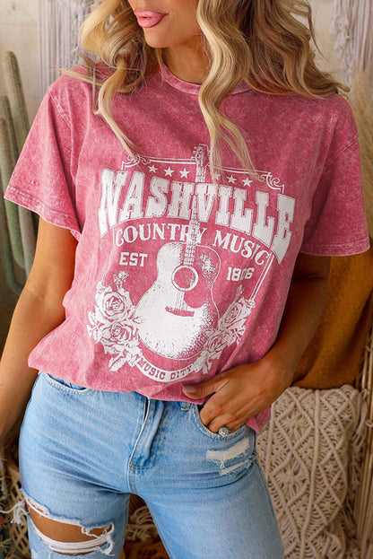 Red Nashville Rock Band T Shirt Vintage Washed Tee - Eloy Royal