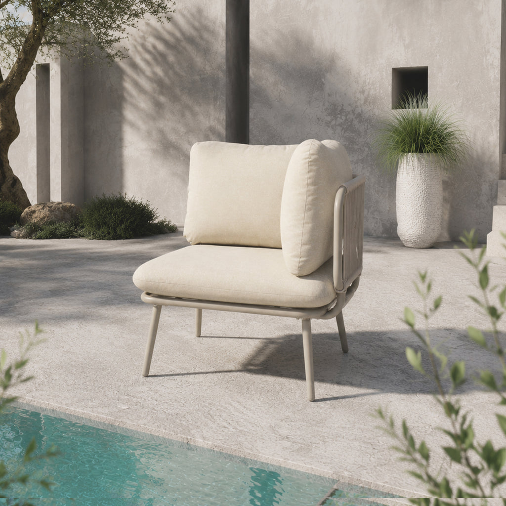 Modular Outdoor Rope Corner Sofa Chair, Sectional Patio Accent Seat with Cushions, Rustproof Frame