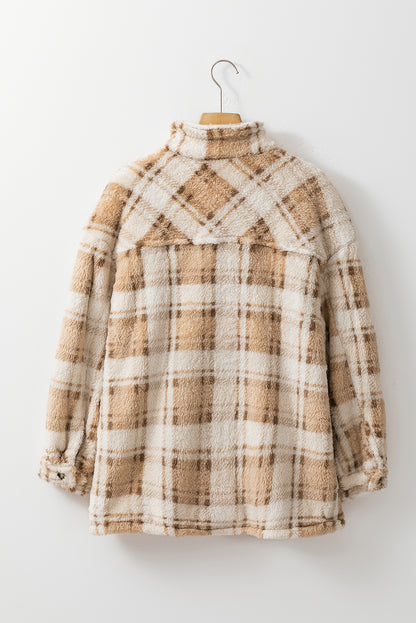 Khaki Sherpa Plaid Button Pocketed Jacket - Eloy Royal