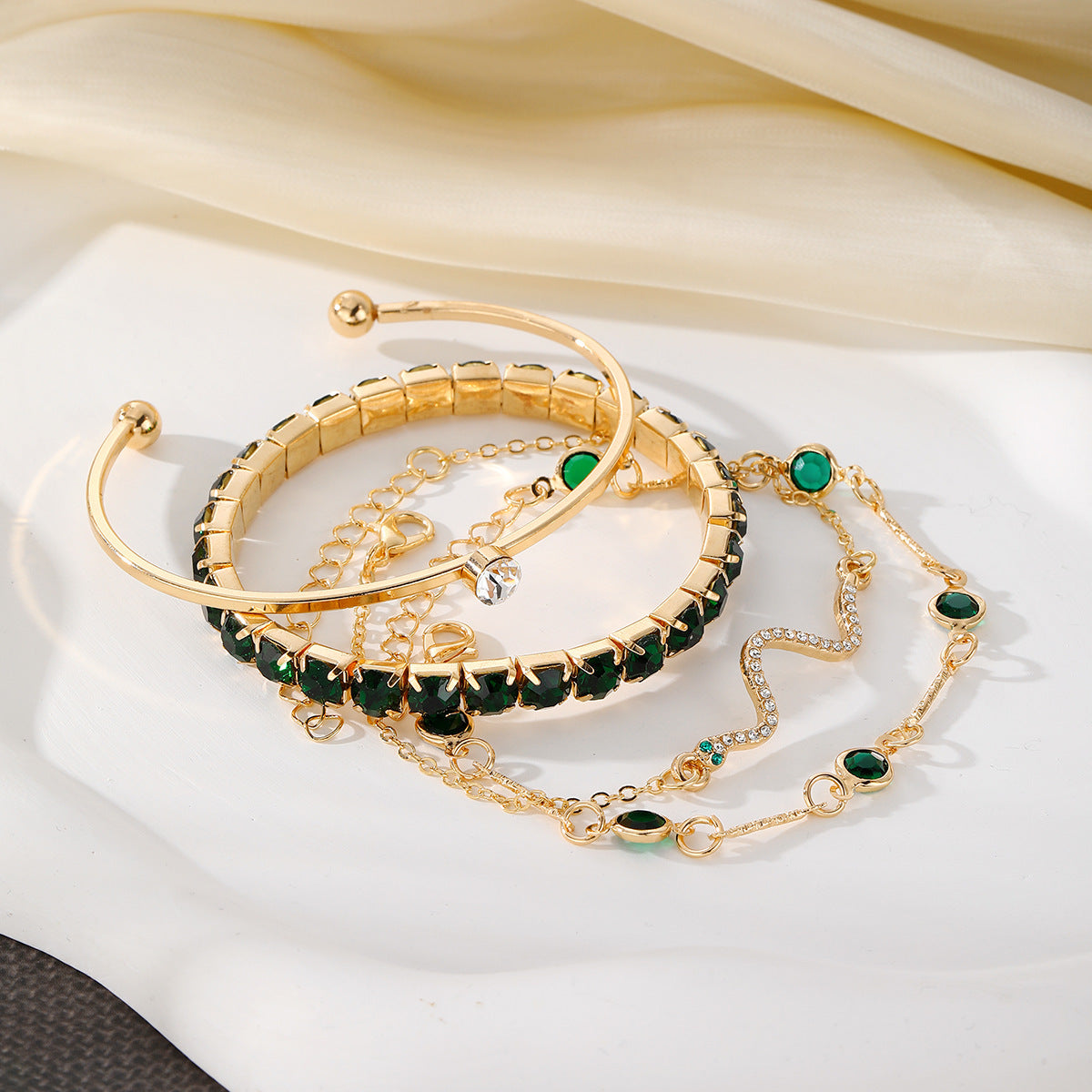 Fashion Green Grandmother Diamond Stretch Bracelet Women's 4-piece Set