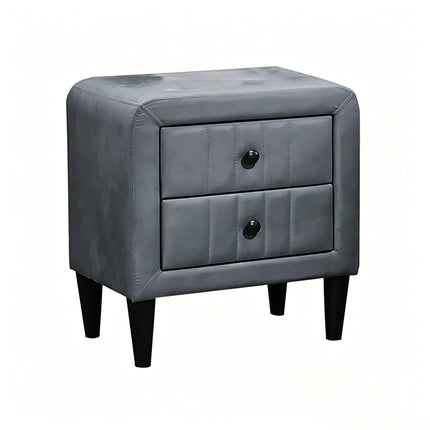 2 Drawer Gray Velvet Upholstered Nightstand with Storage, Modern Bedside Table with Solid Wood Frame & Black Legs, Compact End Table 20' Wide