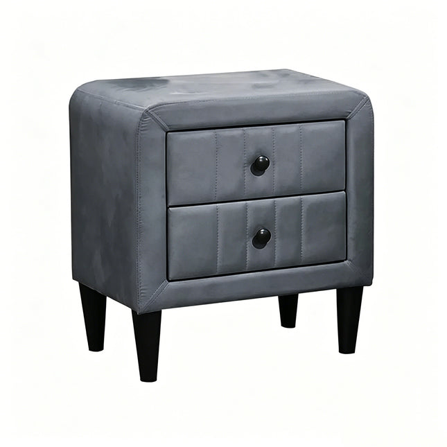 2 Drawer Gray Velvet Upholstered Nightstand with Storage, Modern Bedside Table with Solid Wood Frame & Black Legs, Compact End Table 20' Wide