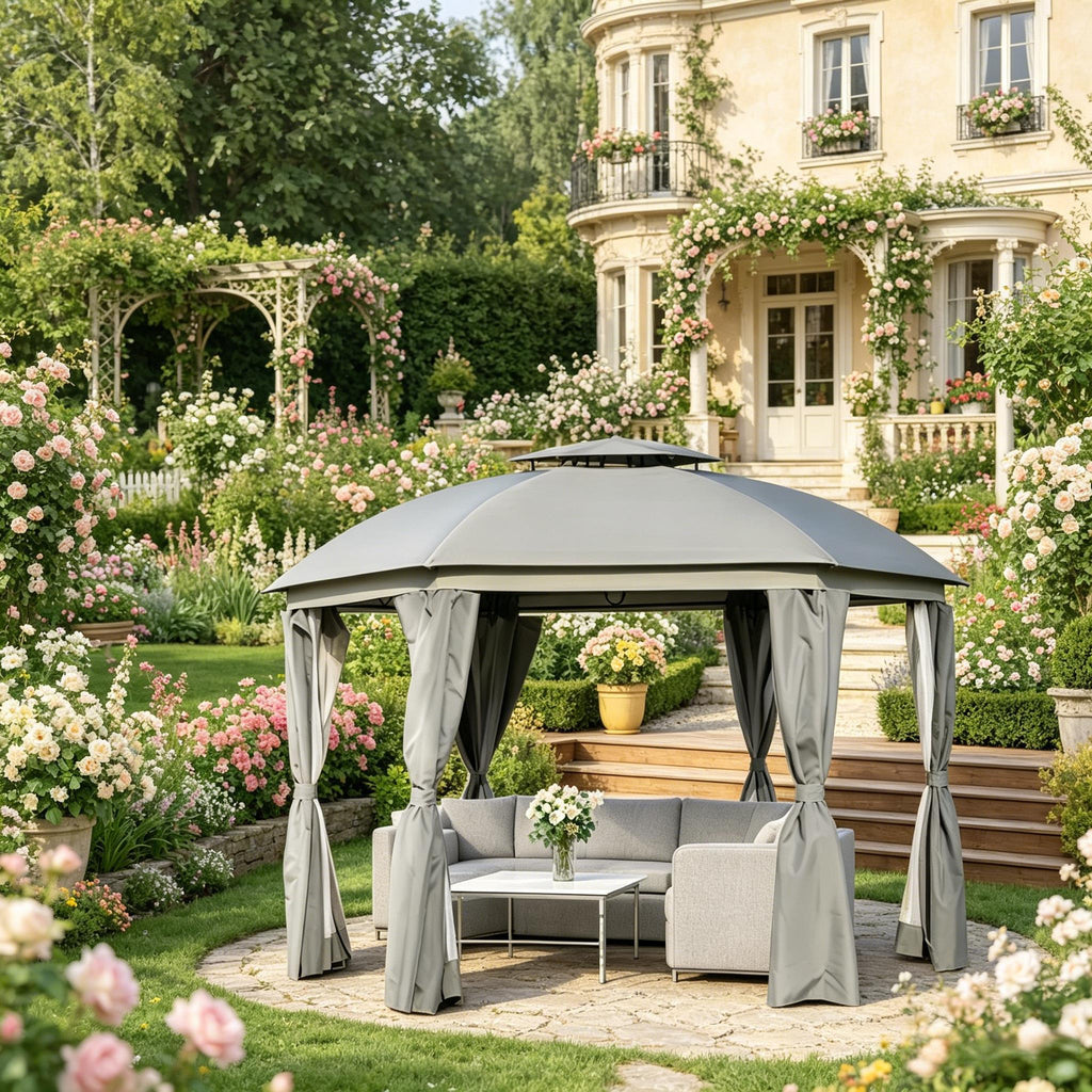 Backyard Canopy Shelter,Double-Roof Outdoor Gazebo,Portable Garden Pavilion