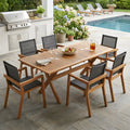 7 Pieces Acacia Wood Outdoor Dining Set s,Modern 6 Chairs  1 Large Table, Dining Furniture Set for Lawn, Backyard, Garden Deck,Poolside