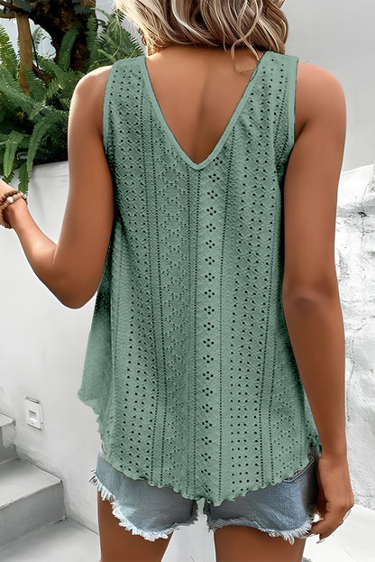 White Lace Crochet Splicing Eyelet V Neck Tank Top - Eloy Royal