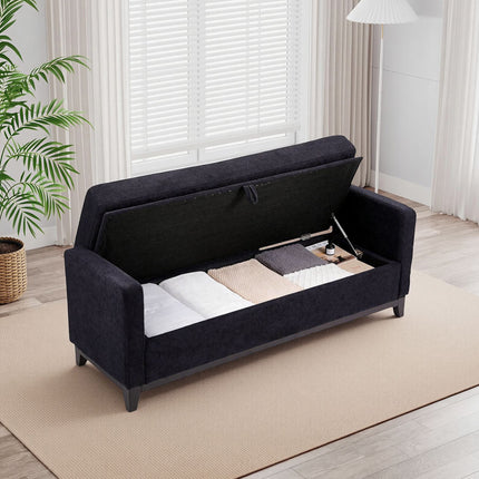 66 Inch Black Sherpa Storage Bench with Solid Wood Legs & 2 Bolster Pillows, Multifunctional End of Bed Bench for Bedroom, Living Room, Entryway