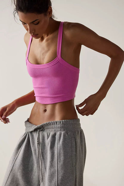 White Plain Athletic Ribbed Cropped Cami Top - Eloy Royal