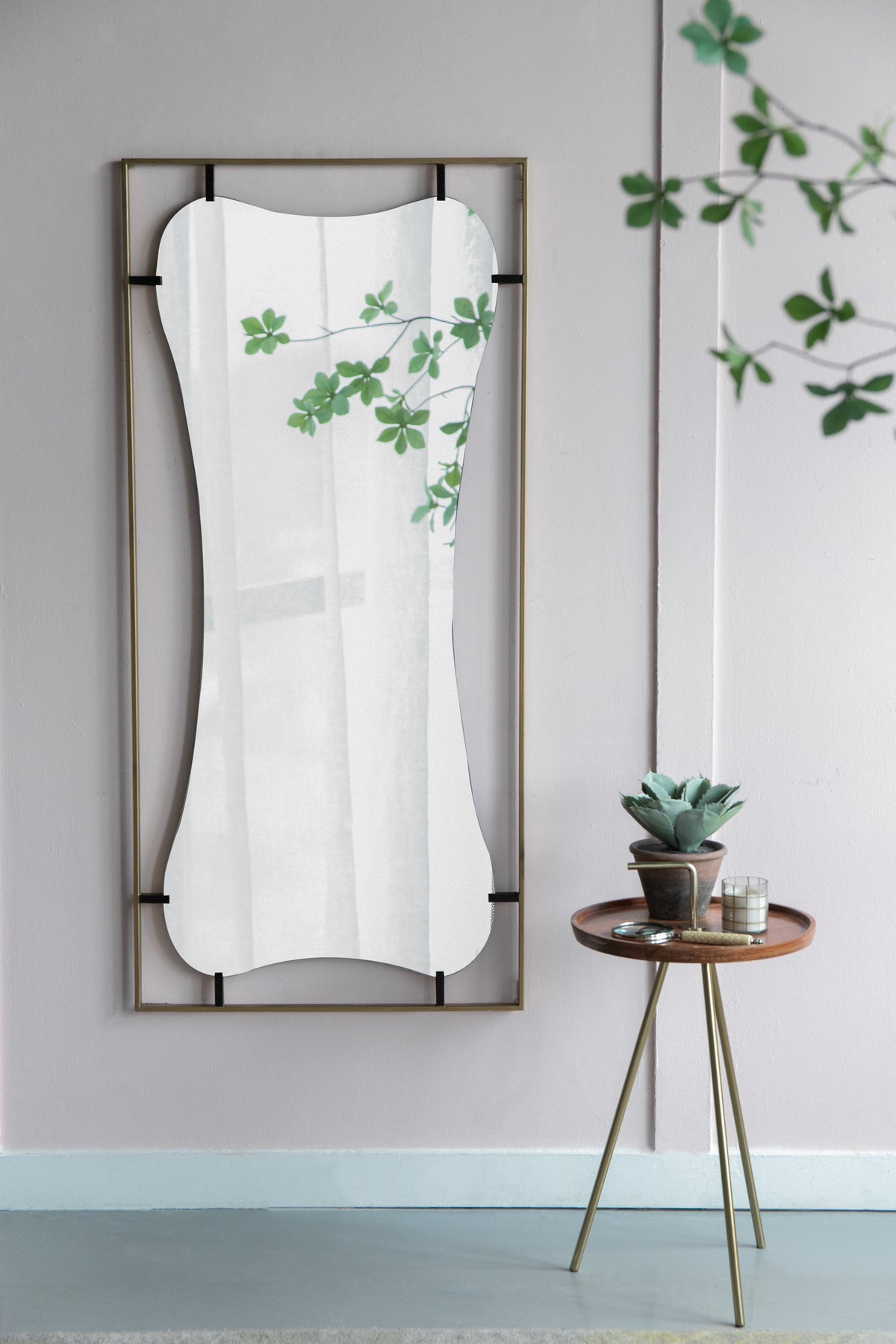 28x1.5x60' Poppy Mirror with Gold Metal Frame Contemporary Design Wall Decor for Bathroom, Entryway