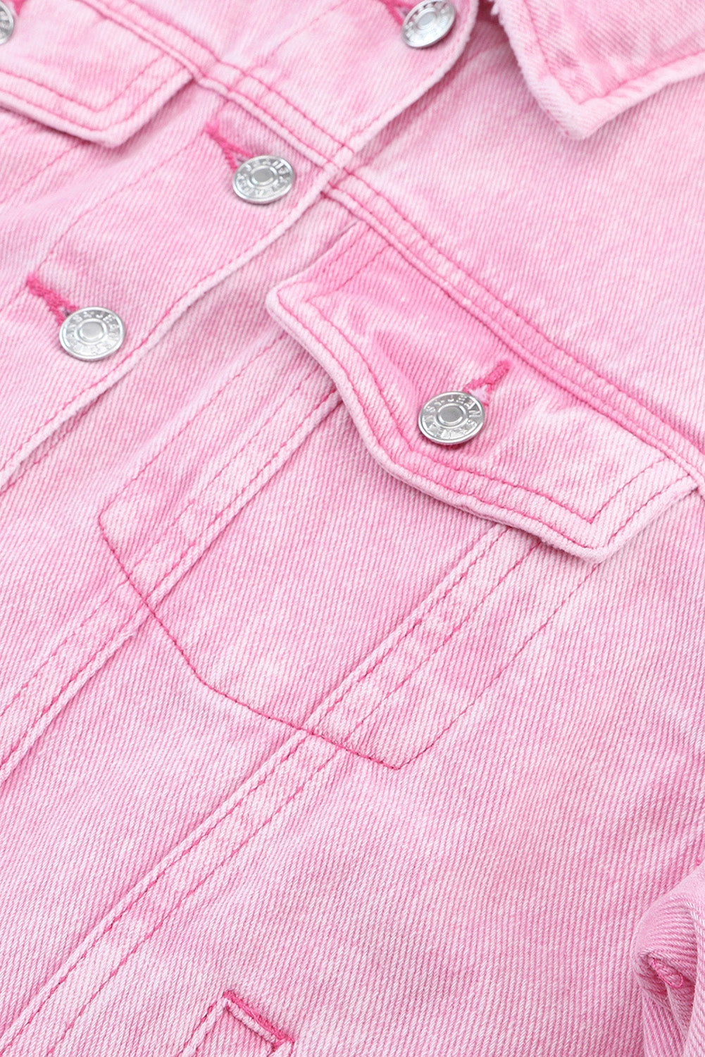 Wholesale Pink Light Wash Flap Pockets Button Up Denim Jacket - Eloy Royal