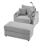 Modern Style Single Sofa Couch with Storage, USB Ports, Cup Holders, and Phone Holder, Grey Corduroy, 41.7' - Eloy Royal
