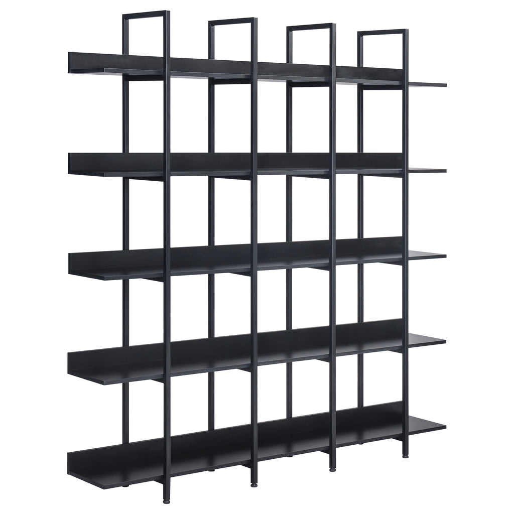 Vintage Industrial 5-Tier Bookcase with Metal Frame, Black MDF Board Shelf, 70.9in H