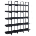 Vintage Industrial 5-Tier Bookcase with Metal Frame, Black MDF Board Shelf, 70.9in H