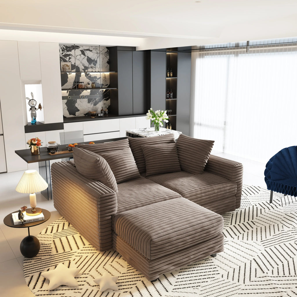 102.4 'Plush Corduroy 4-Seat Sofa,Modern Comfy Upholstered Sofa Cloud Couch,Deep Seat Couches with Soft Pillows and Movable Ottoman,Convertible Sofa Lounge Chair,for Living Room,Apartment,Office,Camel - Eloy Royal