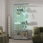 Tempered glass display cabinet,liquorcabinet,storagecabinet,filecabinet,with paipai lights,with locks,bottom equipped with adjustable feet,suitable for uneven,living room bedroom,corridor,office,white