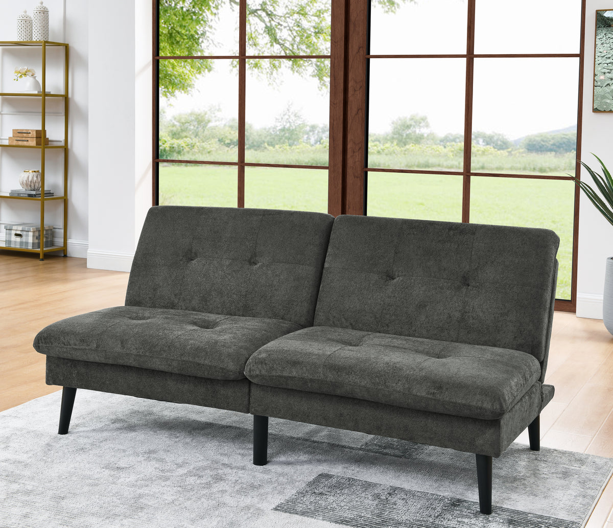 Polyester Blend Easy Convert Futon with Tufted Back and Seat