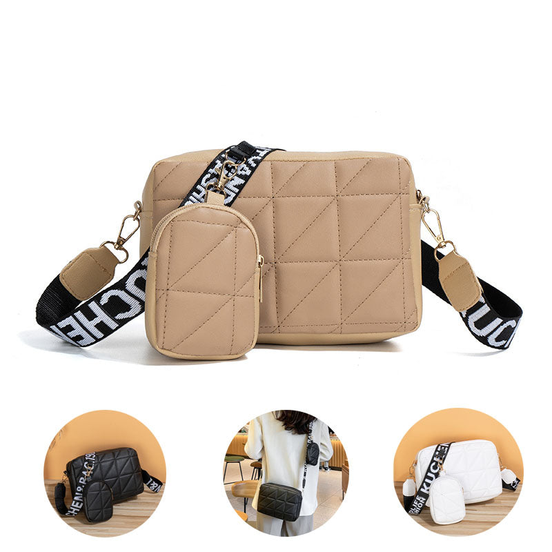 2Pcs Rhombus Shoulder Bag With Wallet Letter Print Wide Shoulder Strap Small Square Bag Large Capacity Cell Phone Crossbody Bags - Eloy Royal