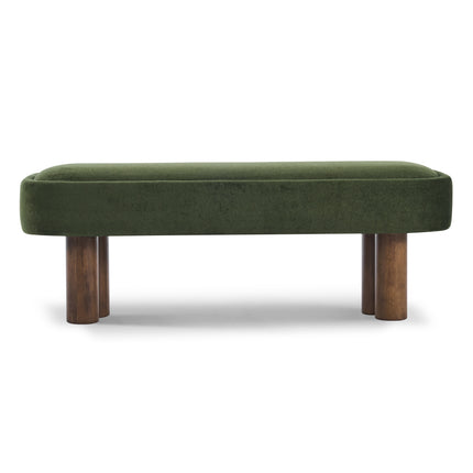 Indoor Green Fabric Dining Bench with Walnut Color Legs, 51.57'L Upholstered Seating for Kitchen, Dining Room and Living Space,250lbs Capacity
