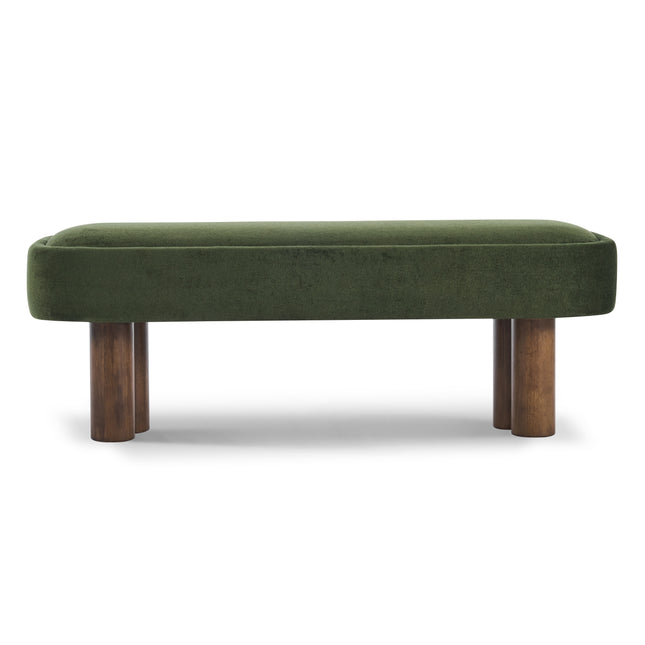 Indoor Green Fabric Dining Bench with Walnut Color Legs, 51.57'L Upholstered Seating for Kitchen, Dining Room and Living Space,250lbs Capacity
