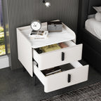 Nightstand with 2 Drawers, Night Stand with Marble-Pattern Tabletop, Modern Beside Table for Bedroom, End Table for Living Room, White